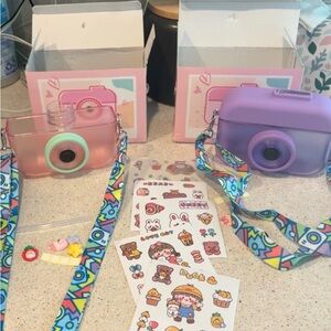 2 Camera-shaped Water Bottles w/ Neck Strap (Blue & Purple)